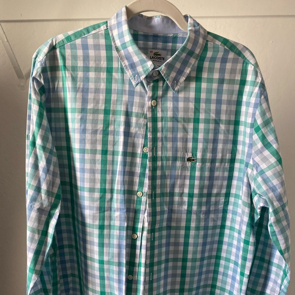 Lacoste ocean green checkered button down: L/45